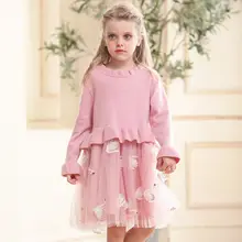 Милое детское осенне-зимнее платье-пачка платье принцессы с длинными рукавами и рюшами и принтом лебедя для маленьких девочек Одежда для девочек