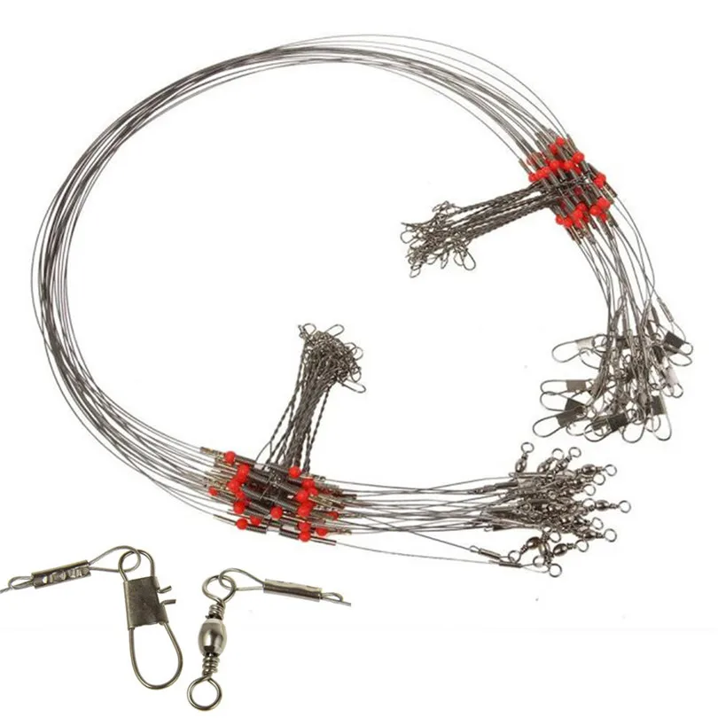 

60 pcs stainless steel material 70cm Fishing Wire Leader Trace With Snap Baits Minnow Lures fishing lines A30