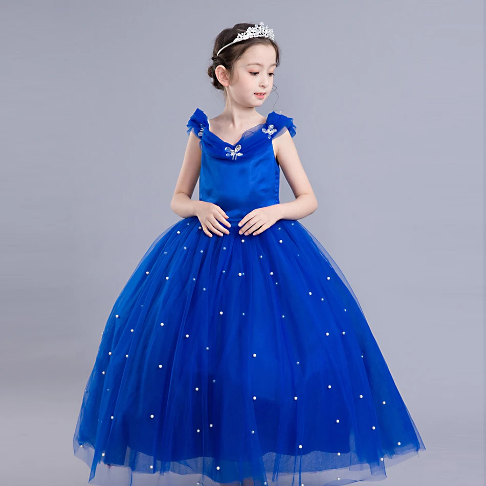 PaMaBa/одежда Золушки для девочек; платья принцессы; юбка с блестками, украшенная кристаллами и бабочками; Детский новогодний карнавальный костюм; платья