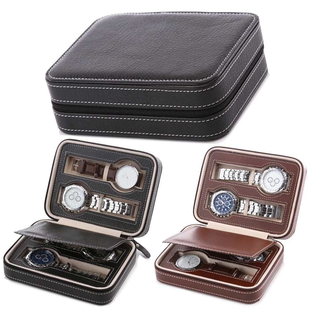 Buy 4 Slots Leather Watch Case Storage With Zipper
