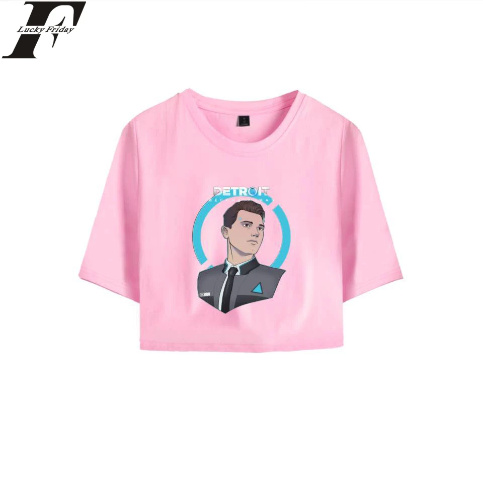 LUCKYFRIDAYF 2018 New Detroit Become Human Crop Top T-shirt Kpop Hip Hop Short Sleeve Tshirts Women Hot Game Cotton Sexy Clothes Tops