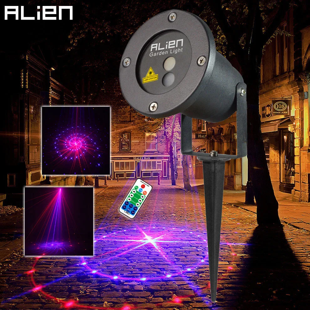 

ALIEN Remote RB Mixing 12 Patterns Outdoor Laser Projector Waterproof Garden Christmas Tree Holiday Party Decorations Lighting