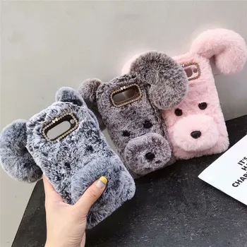 

Fashion Cute Dog Genuine Rex Rabbit Fur Fluffy Phone Case Cover For LG V50 Mobile Phone Coque For LG V50 Funda winter