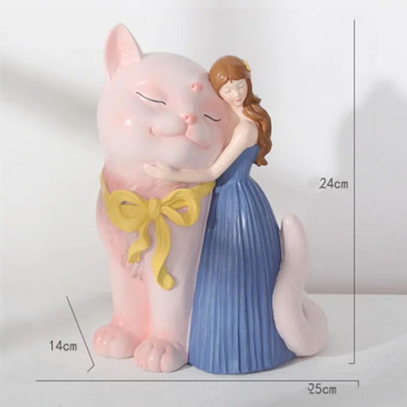  Northern Europe Princess & Cat Resin Craftwork Decoration Creative Fairy Statue Bedroom Decoration  - 33013278027