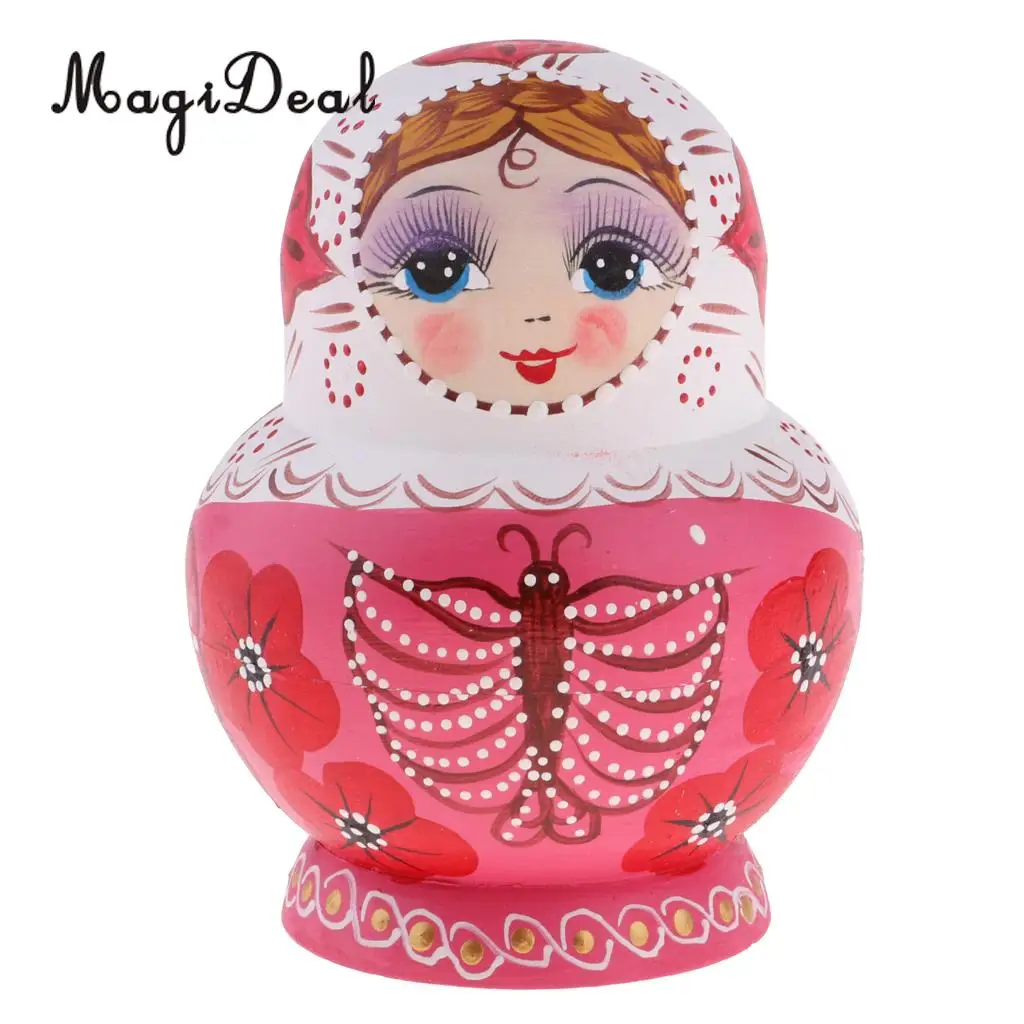 Set of 10pcs Wooden Russian Nesting Doll Babushka Matryoshka Stacking Dolls Set Birthday Xmas Gift Festival Ornament
