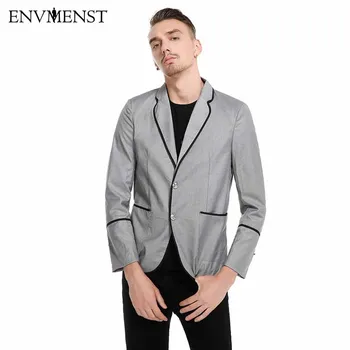 

Envmenst 2018 New Fashion Men Two buckles Patchwork Suit Jacket Campus Style Causal Blazers Black/White/Gray