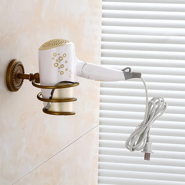Kolerth латунь наборы аксессуаров для ванной комнаты золото полированной крючки мыльницы держатели для туалетной щетки сидушки на унитаз - Цвет: Hairdryer Holder