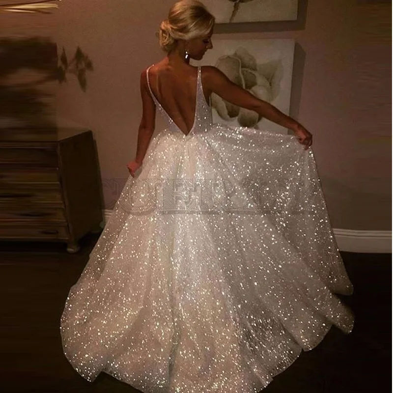 Image Summer Long White Party Dress Women Ladies Open Back Sequin Maxi Dress Elegant Formal Wedding Evening Party Prom Gown Dresses