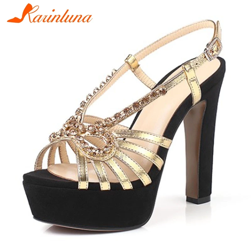 

KARINLUNA Brand New Big Size 33-40 Ladies High Heels Platform Crystal Shoes Woman Casual Party Office Summer Sandals Female