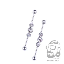 Высокое качество 3 драгоценных камней модные серьги из нержавеющей стали 316L промышленные Пирсинг Штанга бижутерия для тела