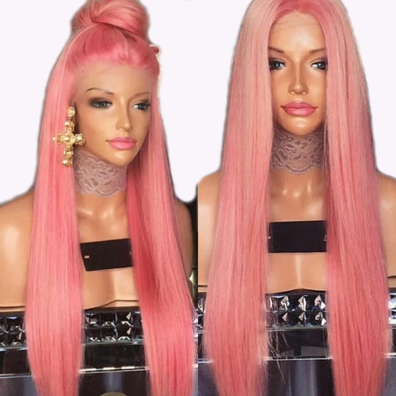 Парики из искусственных волос без шапочки-основы Средний кудрявые розовый парик из натуральных волос Карнавальные парики