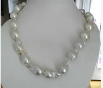 

gorgeous 15-18mm south sea white baroque pearl necklace 18"14k