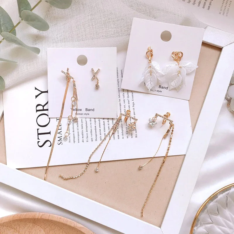 

Korean 2019 New Arrival Shell Acrylic Leaf Tassel Drop Earrings For Women X Shape Rhinestone Long Earings Fashion Party Jewelry