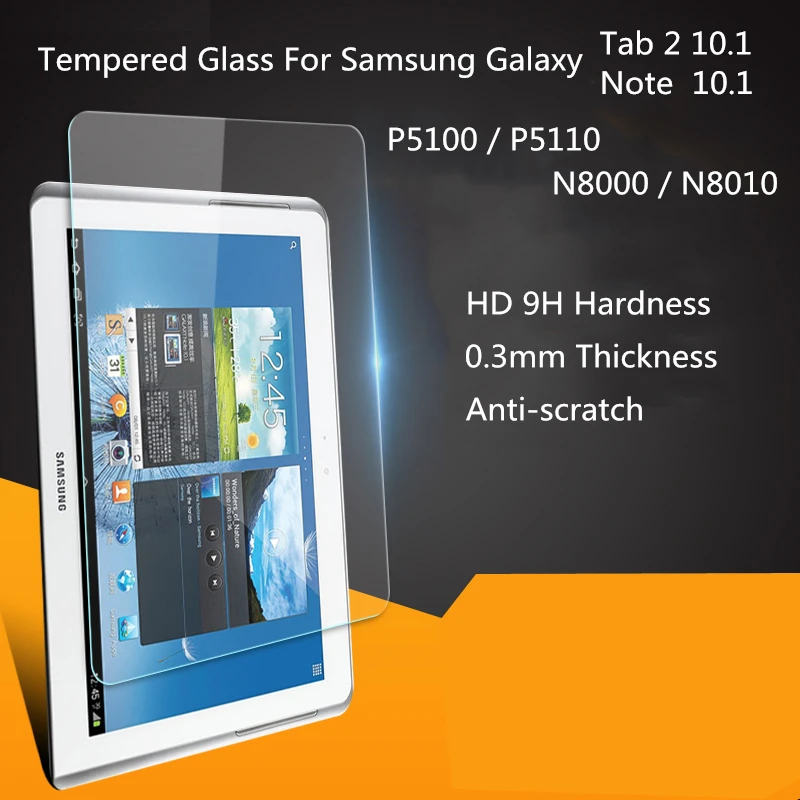 

0.3mm 9H Tempered Glass Screen Protector For Samsung Galaxy Tab 2 10.1 P5100 P5110 Note 10.1 N8000 N8010 Tablet Protective Film