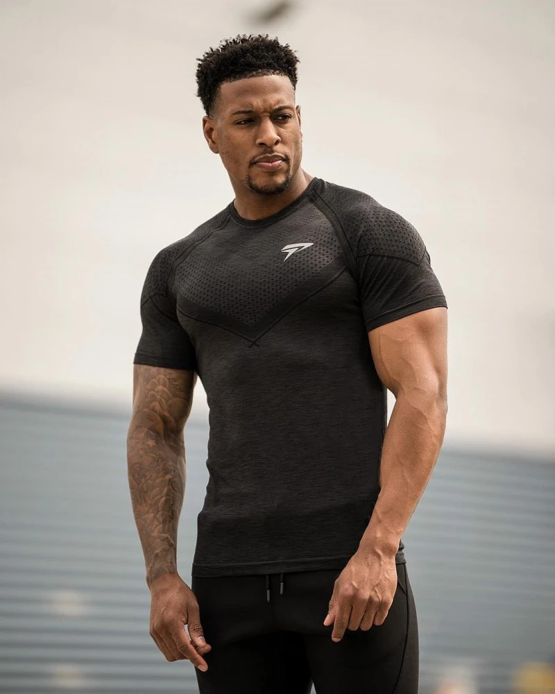 

Men's summer new fashion gym T-shirt fitness stretch bodybuilding shirt men's casual sports T-shirt shirt brand clothing