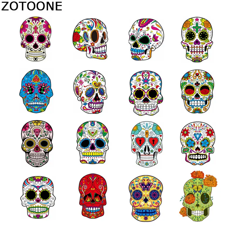 

ZOTOONE Heat Transfer Clothes Stickers Iron-on Transfers Sugar Skull Patches for T-Shirt Diy Patch Decoration Applique Printed E