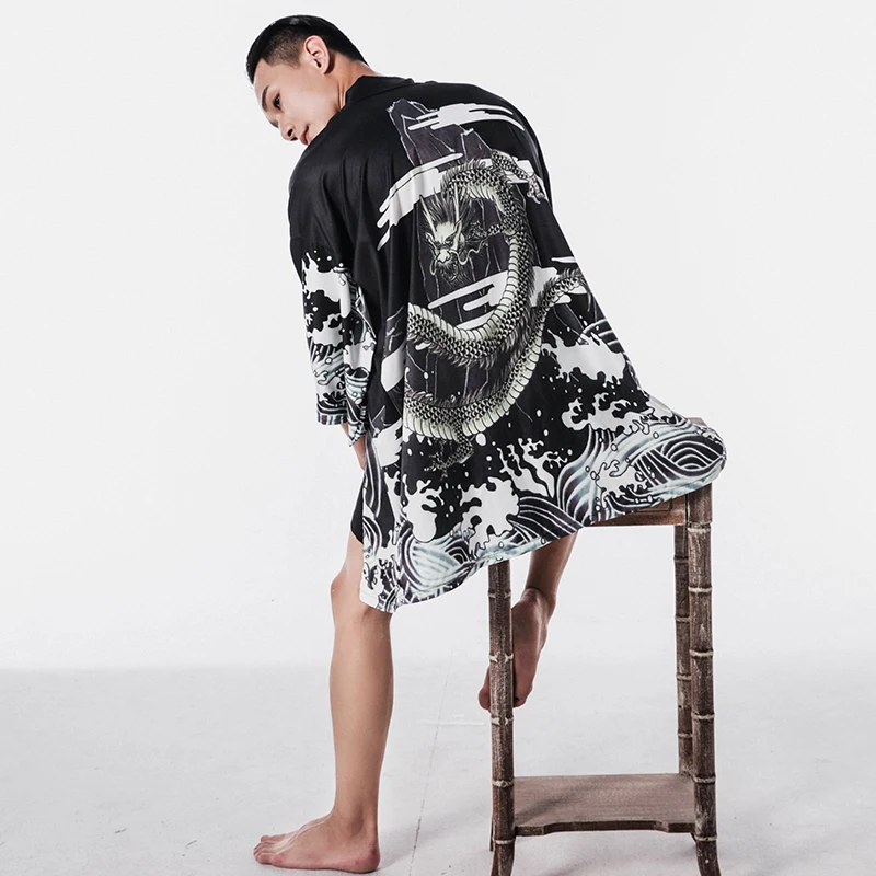 

2019 new Japan Style Kimono Jacket Men Loose Mens Jackets Plus Size 3/4 Sleeve Open Stitch Casual Coat Male Windbreaker
