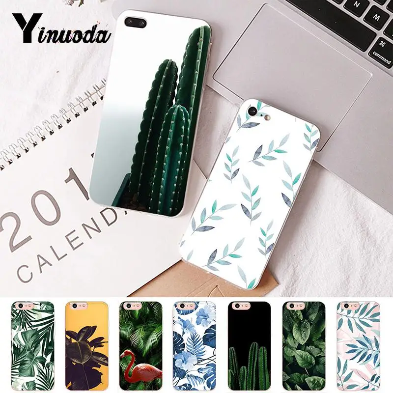 

Yinuoda Nature Palm tree Leaves Cactus Black TPU Soft Phone Cover for iPhone 8 7 6 6S Plus X XS MAX 5 5S SE XR 10 Cover