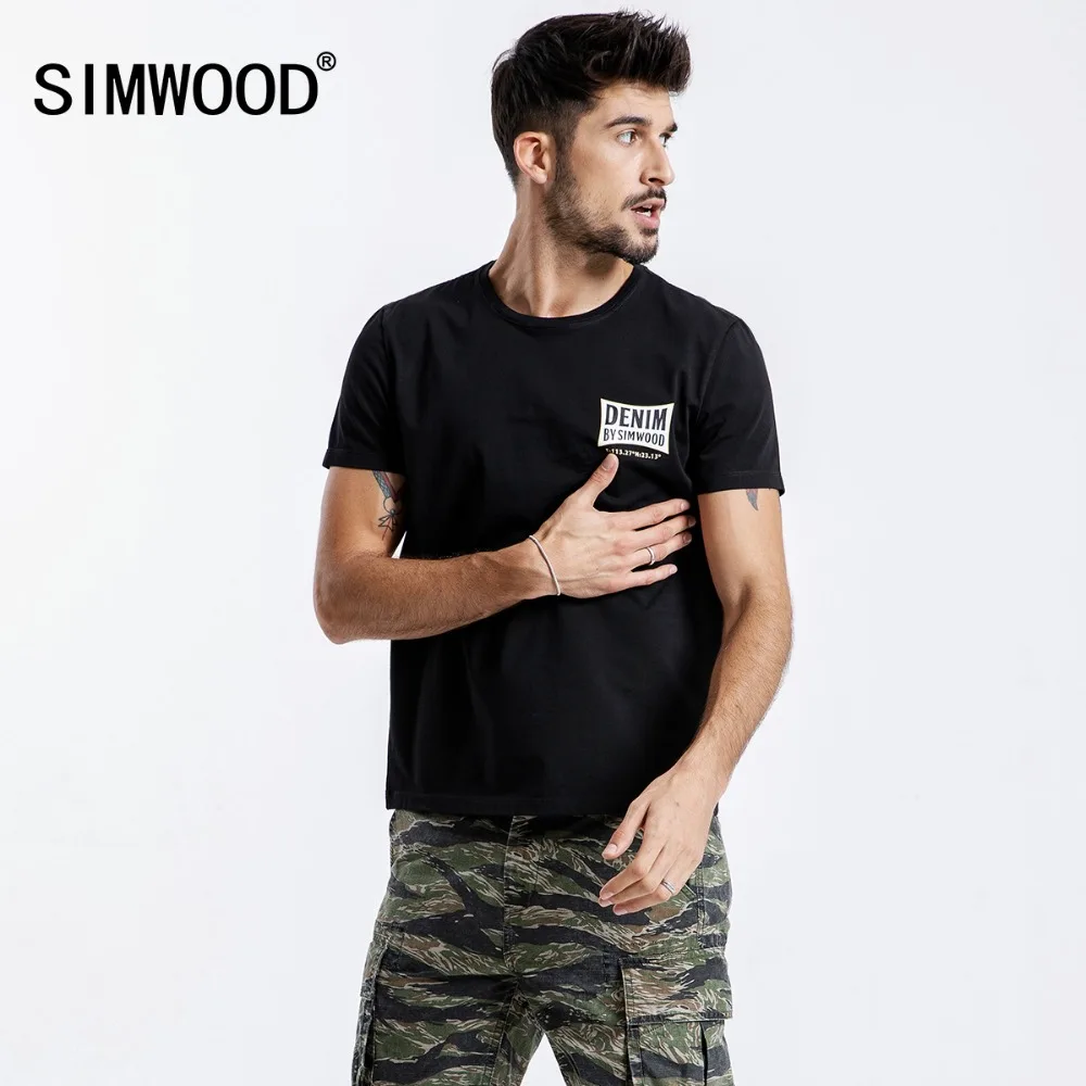 

SIMWOOD 2019 Summer New T-Shirt Men Fashion Slim Fit Plus Size 100% Cotton Comfortable Tops Brand Clothing High Quality 180367