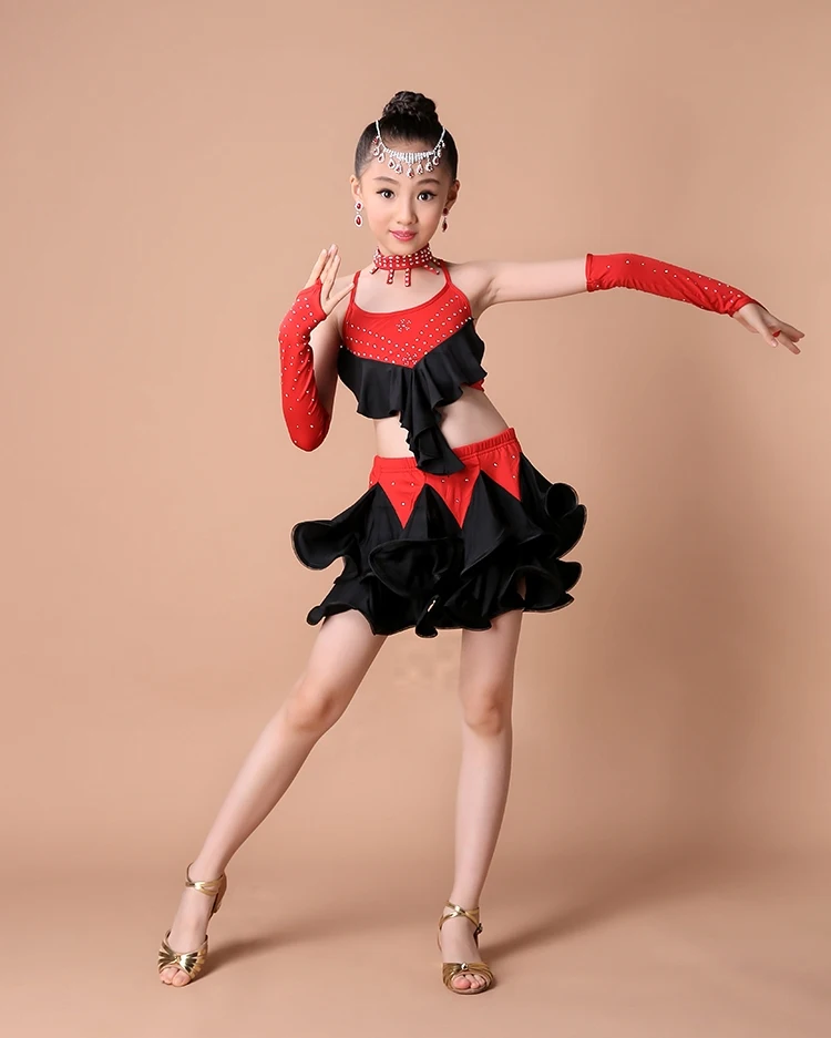 Girl latin dance dress girl  Girls Latin Vest+ Skirt Cake Skirt Suit Modern Dance Competition Performance Clothing Hot (26)