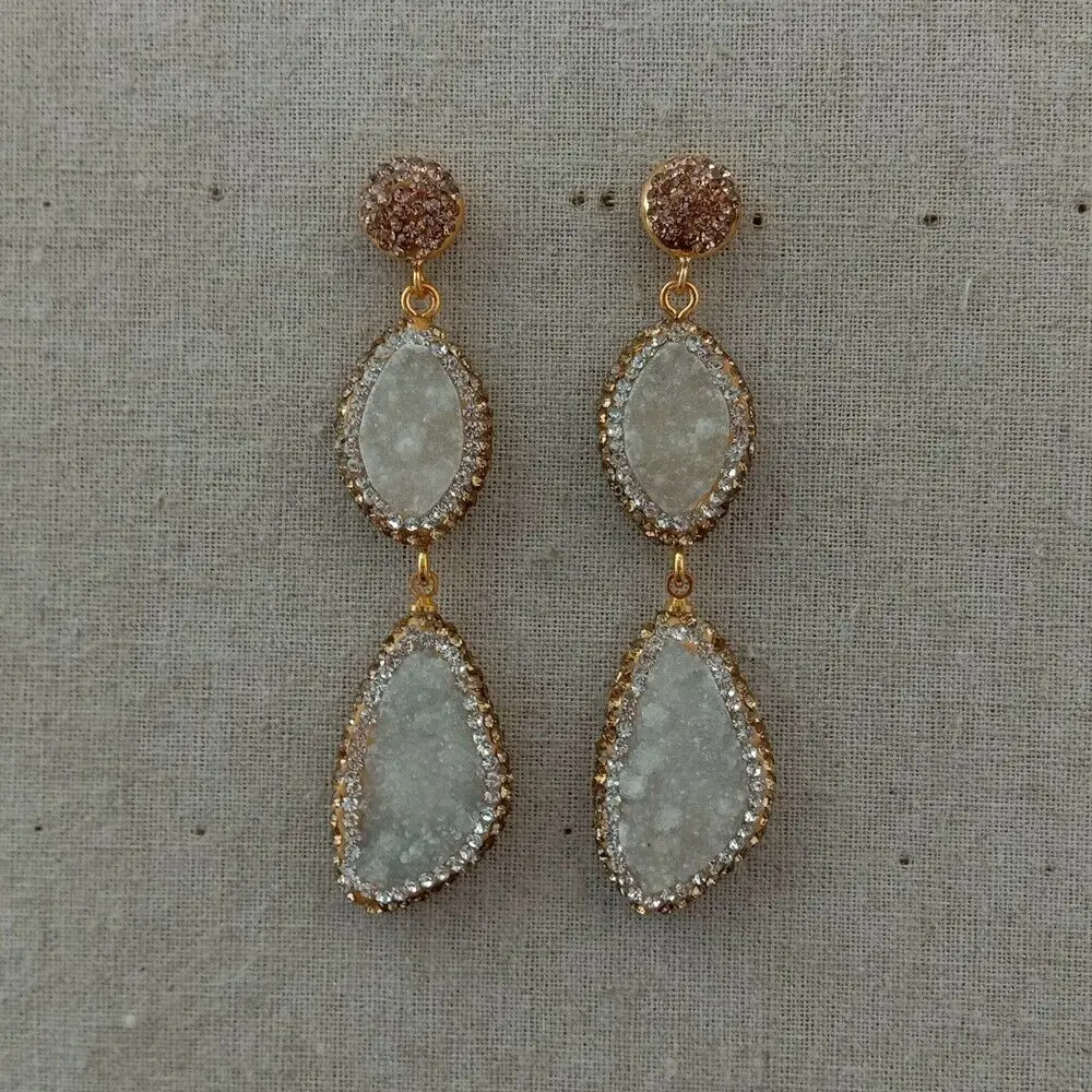 Белый кварц Druzy грубые серьги
