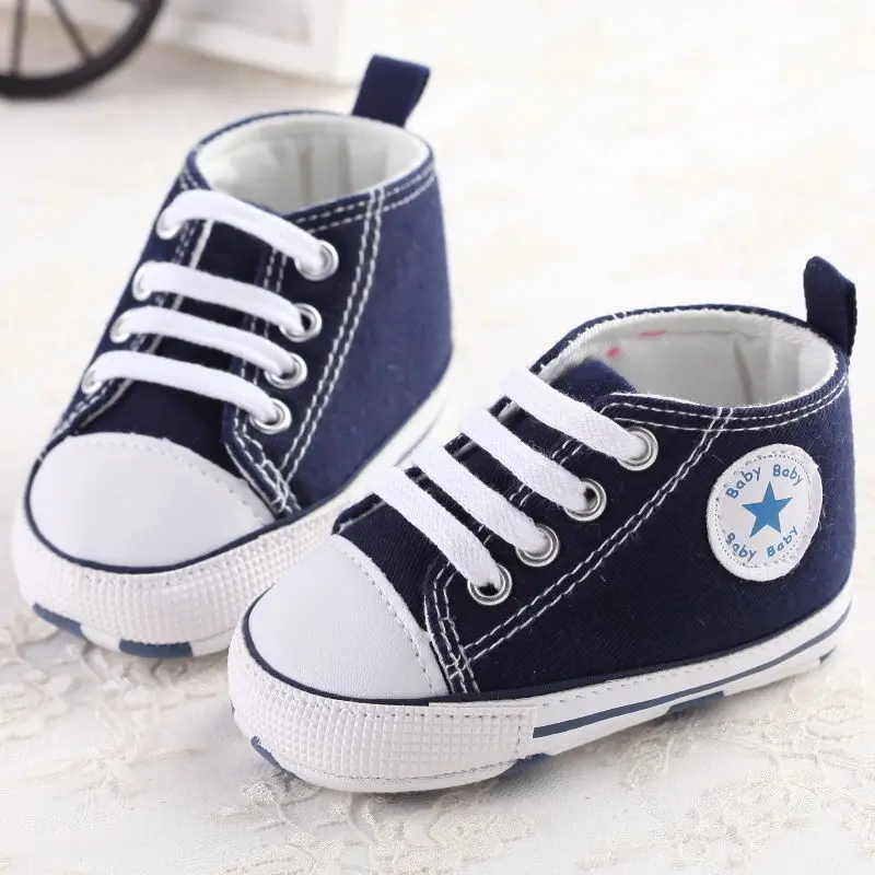 Г. Новые Брендовые повседневные ботинки для новорожденных девочек и мальчиков со звездами, Лоскутные ботинки для колыбельки, на шнуровке, из хлопка, с мягкой подошвой, для малышей от 0 до 18 месяцев - Цвет: Синий