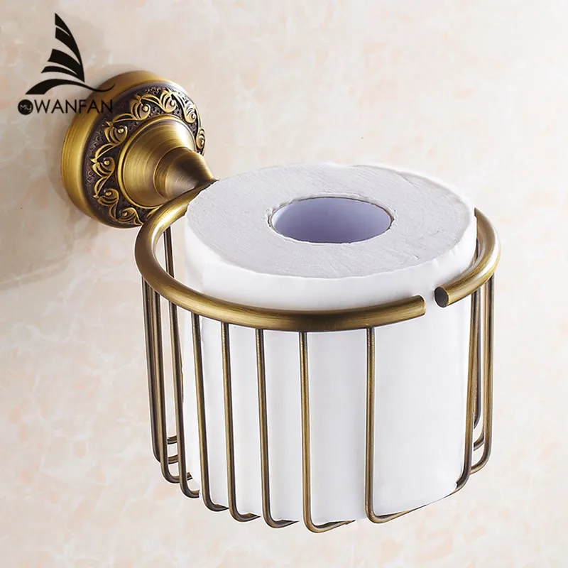 Paper Holders Antique Brass Wall Shelf Toilet Paper Roll Tissue Basket Shampoo Storage Bathroom Accessories Paper Rack 3722