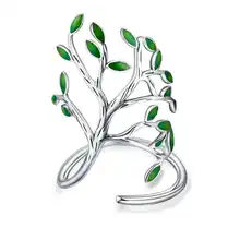 925 Sterling Silver Drop Glaze Leaves Open Rings For Women Handmade Prevent Allergy jewelry Ring