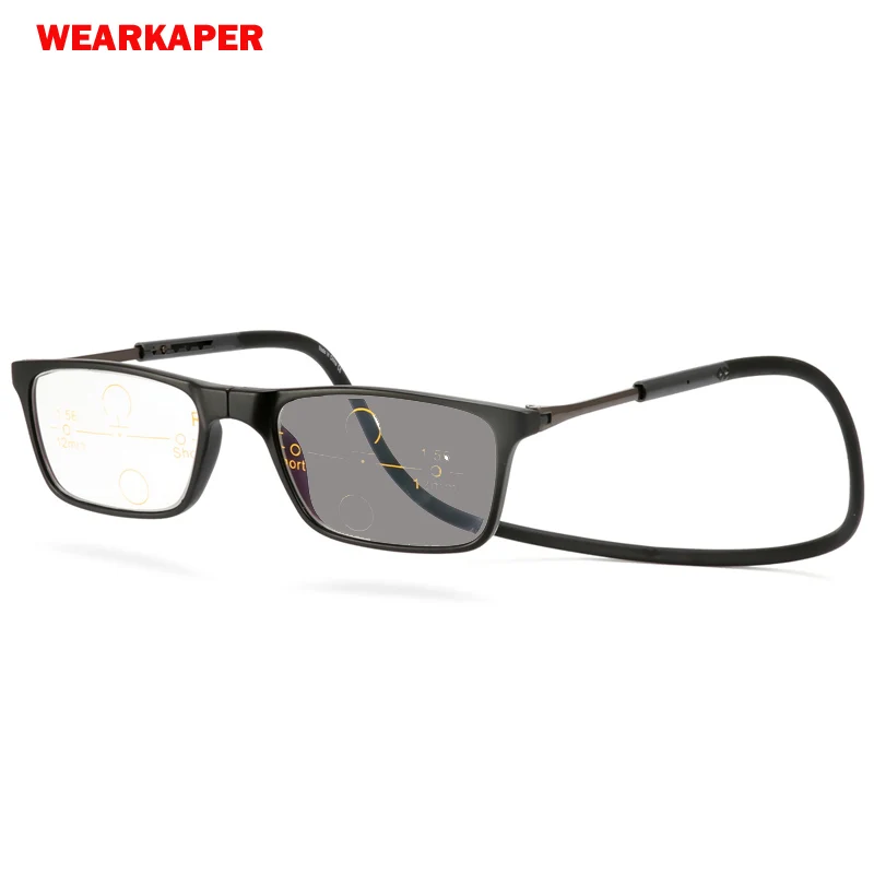 

WEARKAPER Magnet Progressive Transition Sun Photochromic Reading Glasses Adjustable Hanging Neck Magnetic Front Presbyopic Glass