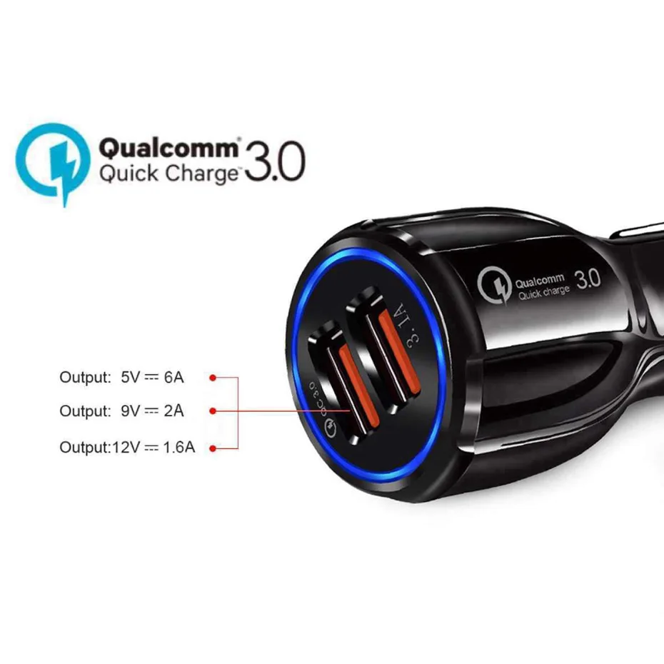 QC Quick Charge 3,0 двойной автомобильный адаптер зарядного устройства Автомобильное зарядное устройство для мобильного телефона для Xiaomi samsung iPhone XS MAX XR XS быстрое зарядное устройство для телефона
