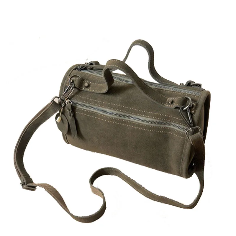 

2018 Soft Natural Cowhide Suede Leather Women's Bag Vintage Nubuck Genuine Leather Messenger Bag Casual Cool Rivet Crossbody Bag