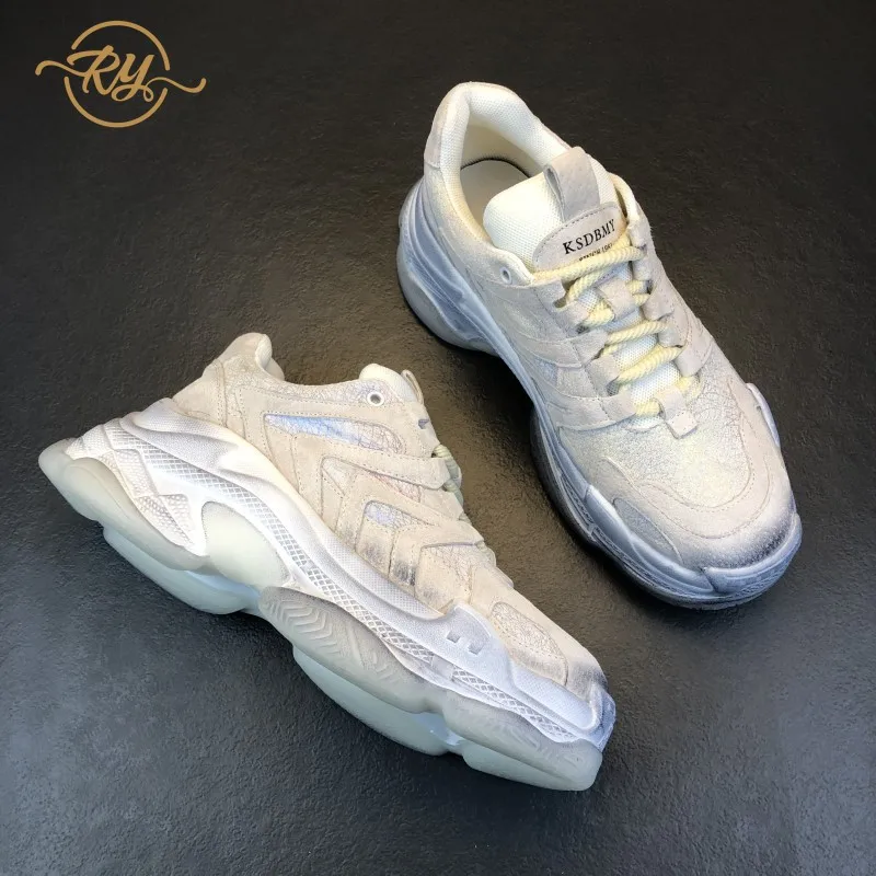 

RY-relaa brand leather ins casual shoes female 2019 new old rubbing thick-soled muffin casual sports shoes tide