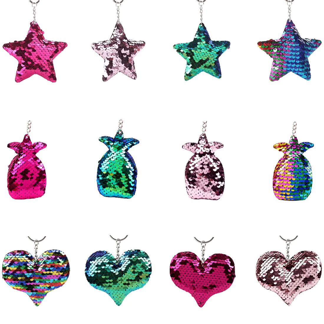 

Reflective glossy five-pointed star keychain colorful sequins small star bag key ring pendant Unisex wild key accessories