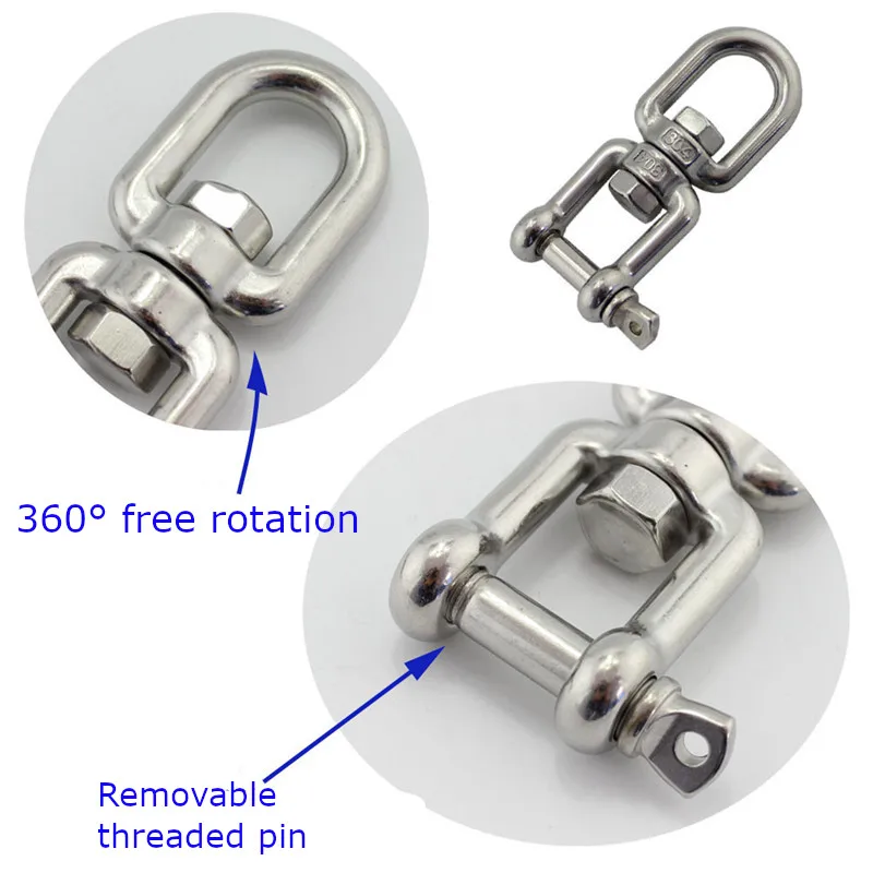 Сверхмощные нержавеющие глаза и поворотные тиски морской SS304 12 мм 16 мм Тип глаз-Челюсти Поворотный якорь соединитель для цепи для лодки или домашнего хозяйства