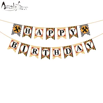 

Construction Theme Excavator Banners Baby Shower Kids Birthday Children's Party Decorations Supplies Excavator Flag Decorations