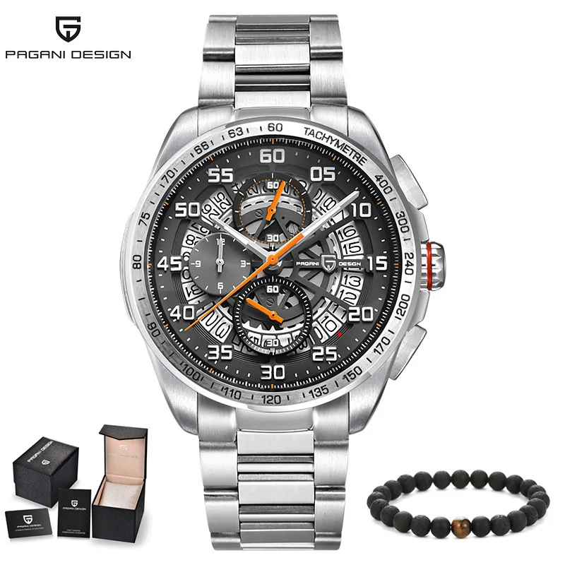 Pagani мужские часы люксовый бренд большие часы мужские 3D полые циферблат Кварцевые Военные Спортивные наручные часы кожаный ремешок Relogio Masculino - Цвет: steel orange