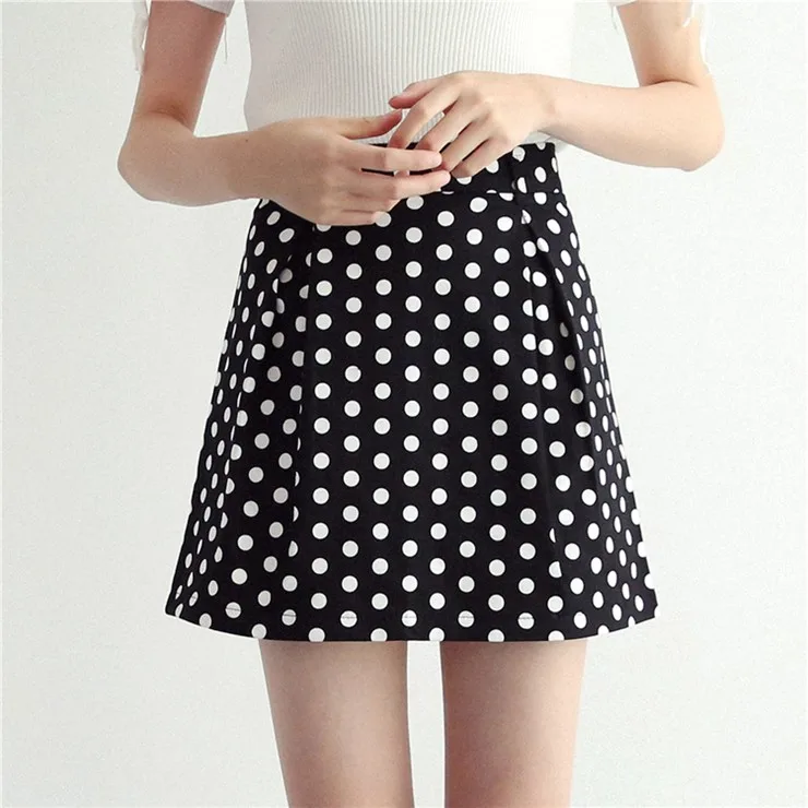 2018 New Fashion Women Skirt Summer Black Polka Dot Skirts Ladies Jupe Femme Casual High Waist Skirt Verano Mini Faldas Mujer (3)