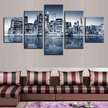 

Oil Painting Fallout 5 Panels/set Hd Seaside City Beautiful Night Canvas Print Painting Artwork Wall Art Decorative