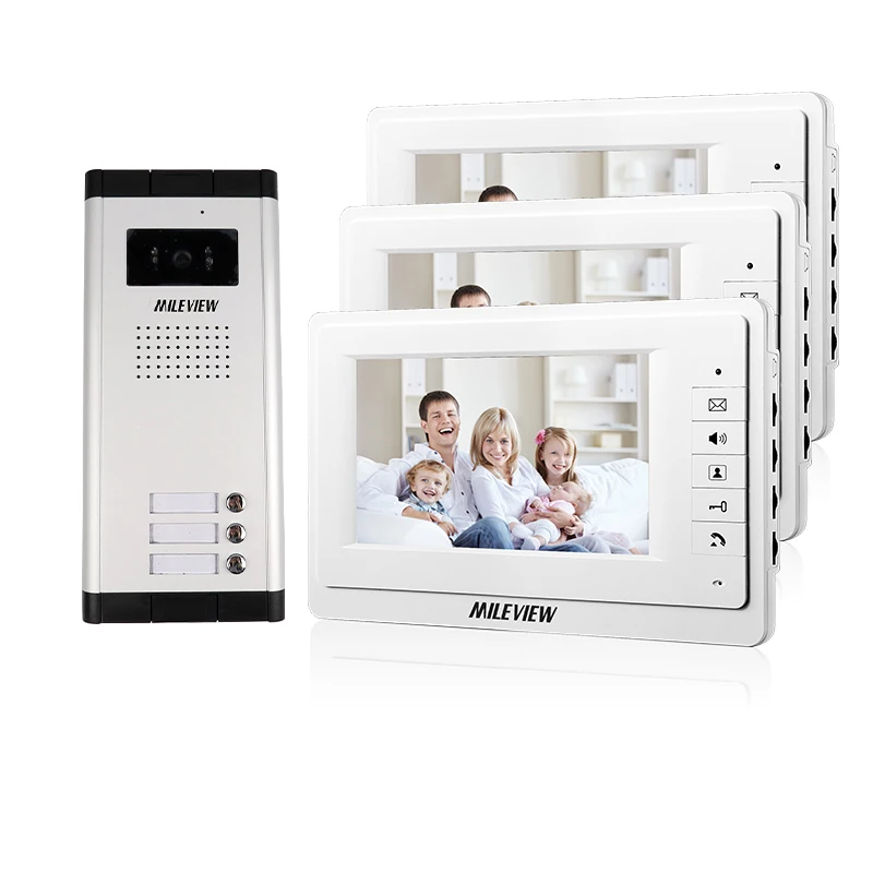

FREE SHIPPING New 7" Video Intercom Apartment Door Phone System 3 White Monitors + 1 HD Camera for 3 House In Stock Wholesale