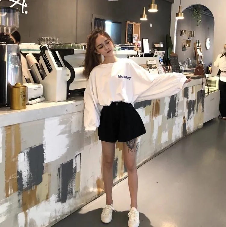 T-shirts Women Spring Korean Style Loose Harajuku All-match Womens Print O-Neck Full Sleeve Female Leisure Trendy Comfortable