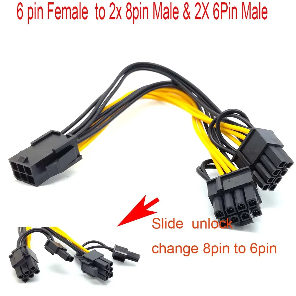 10 قطعة PCI-E 6pin إلى 2x6 + 2 دبوس (6pin/8pin) الطاقة الفاصل كابل بكيي PCI اكسبرس