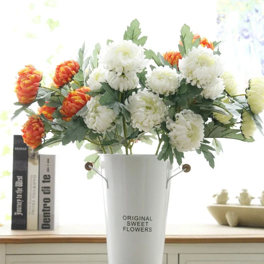 Artificial Spherical Chrysanthemum Flower Bouquet Of Chrysanthemum Fake Silk Plants For Wedding Christmas Party Decoration JH123 (1)