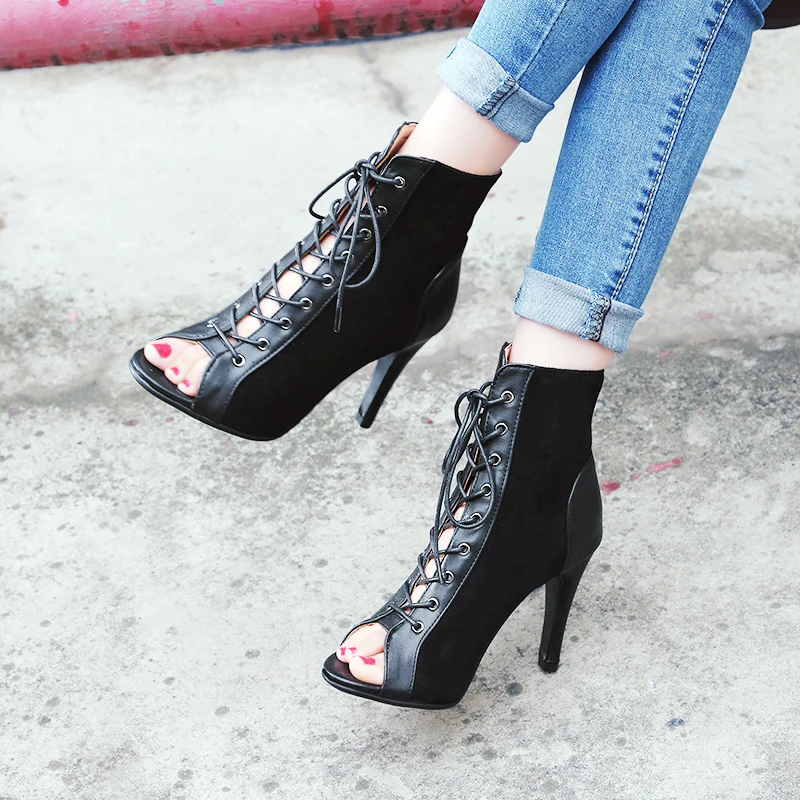 

2019 summer spring new fish mouth shoes stiletto high heel front lace fashion high sexy women's shoes