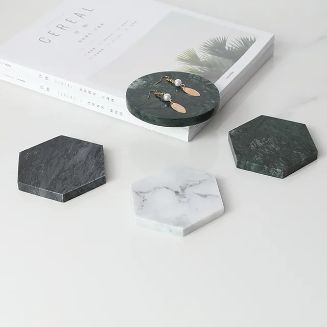 US $5.06 Natural Marble Coasters Ins Simple Insulation Pad Art Creative Jewelry Nordic Style Jewelry Mat Sti
