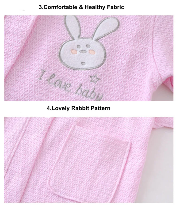 Boys Girls Bathrobe Waffle Robes Children's Bathrobes Kids Hooded White Blue Pink Sleepwear  Robes Lovely Rabbit Pajamas 13