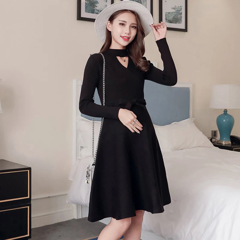 

Pregnant Women Sweater Dress 2018 Autumn Knitted Long Sleeve Maternity Dresses Elastic Knitted Winter Dress Pregnancy Clothes