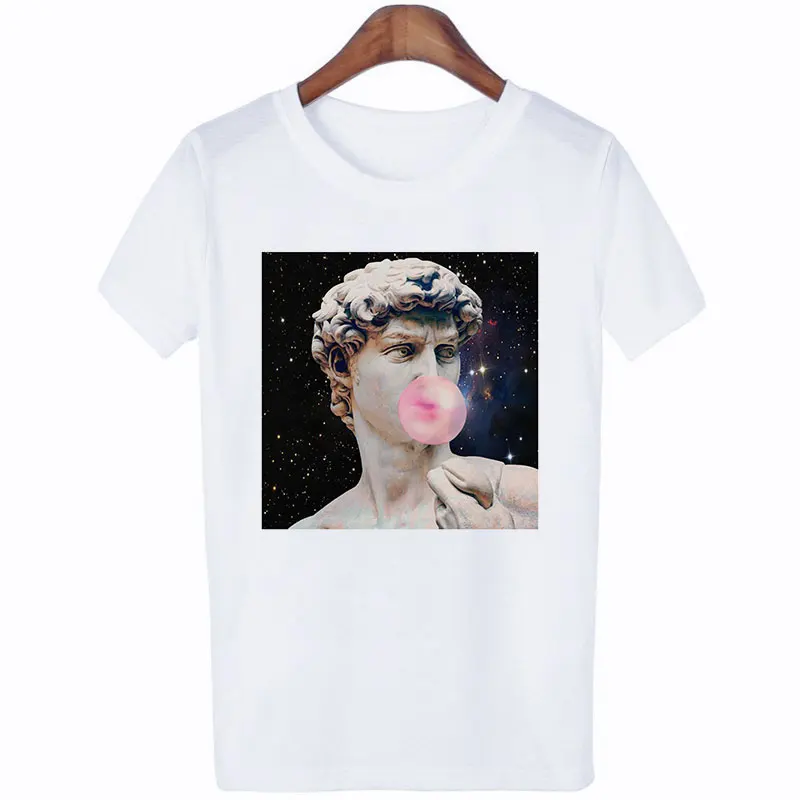 Давид микеланжело летняя футболка Женская Vogue статуя принт забавная Harajuku футболка размера плюс новая футболка Camisetas Verano Mujer - Цвет: 1312-White