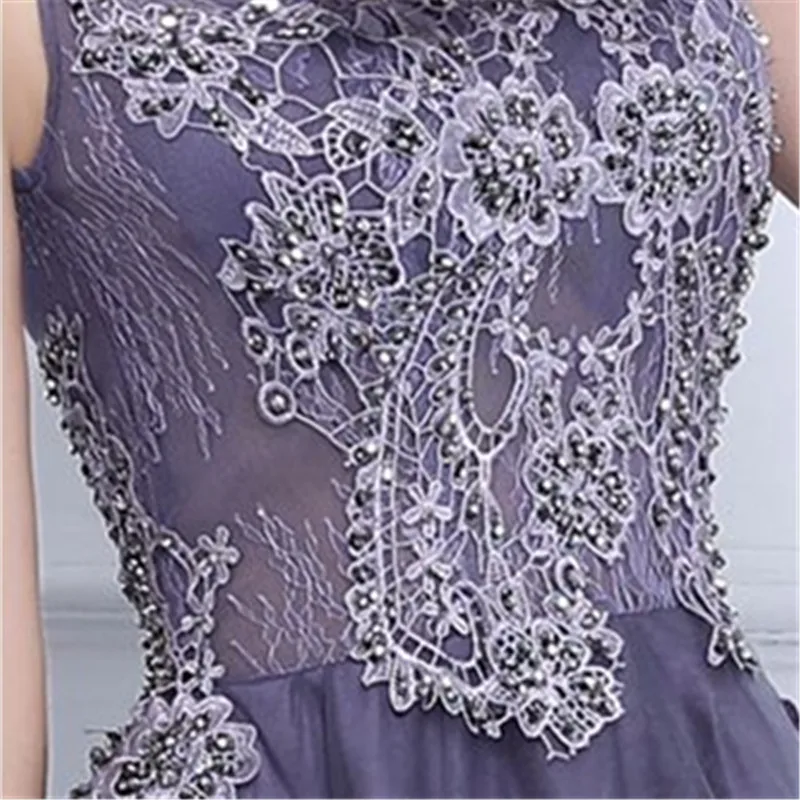 Это YiiYa фиолетовый o-образным вырезом без рукавов высокий-низкий Винтаж молния чай Длина Формальные платья вечернее парадное платье Иллюзия Porm платье MX003