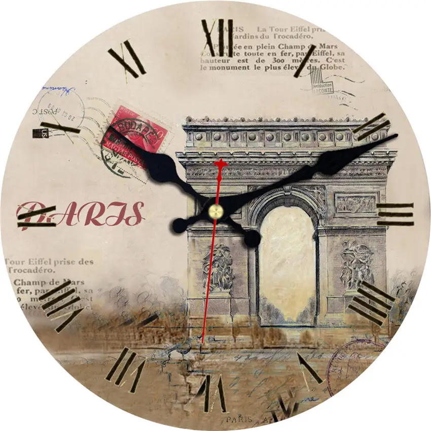 Vintage Abstract Roman Numerals Easy To Read 16 inch  Wooden Cardboard Wall Clock CHIANTI CLASSICO Clock For Living Room Decor 