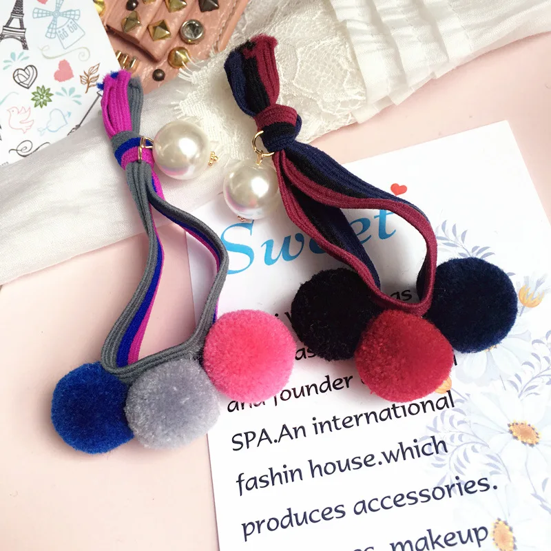 Korea Hair Accessories Colorful Ball Pearl Hair Ring Rubber Headband For Women Headwear Haar Accessoires Hair Bows -c